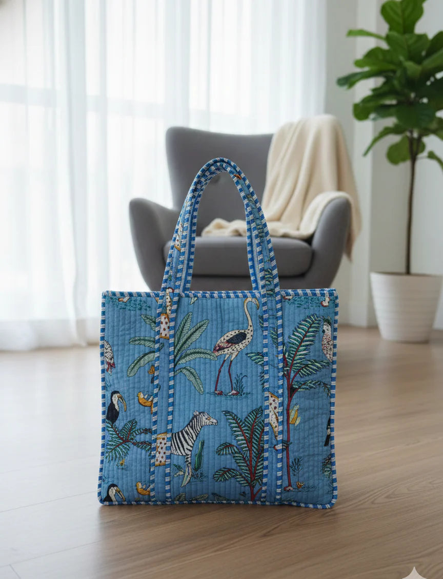 Artisanal 100% Cotton Quilted Tote Bag