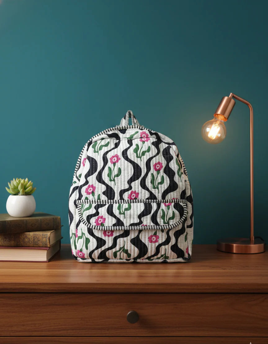 Handcrafted Floral Cotton Quilted Backpack