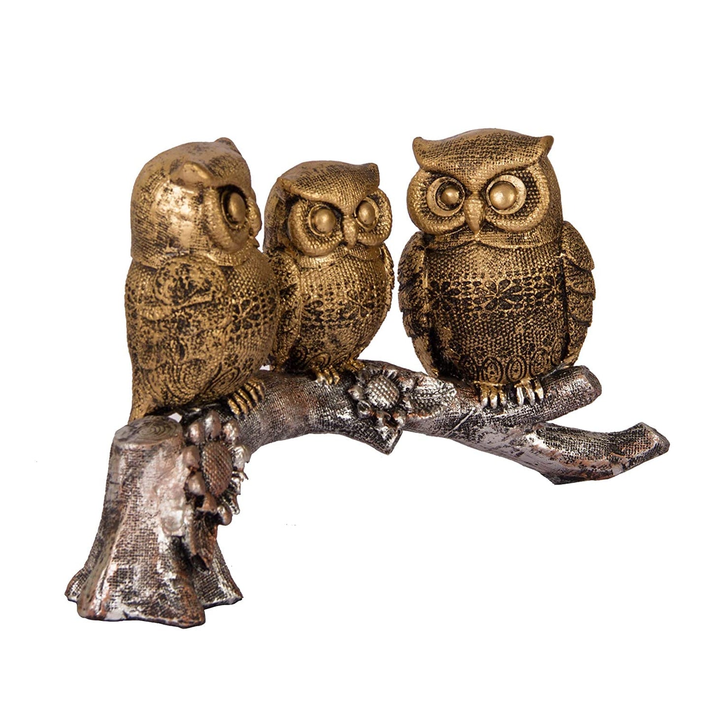 Jaipuri Craft's Resin Bird Owl Family Figurine Sitting on Tree Branch