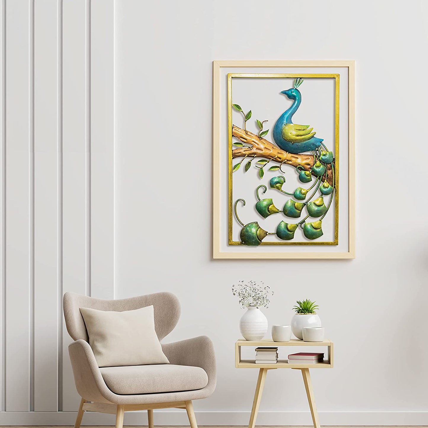 Jaipuri Craft Wrought Iron Decorative Wall Decor Peacock Hand Painted