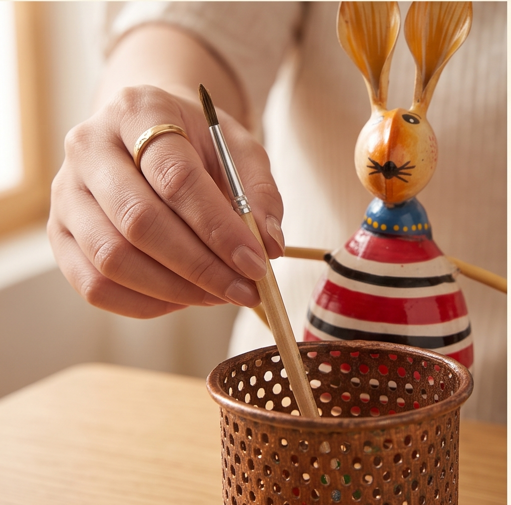 Handcrafted Metal Bunny Pen Stand & Desk Organizer