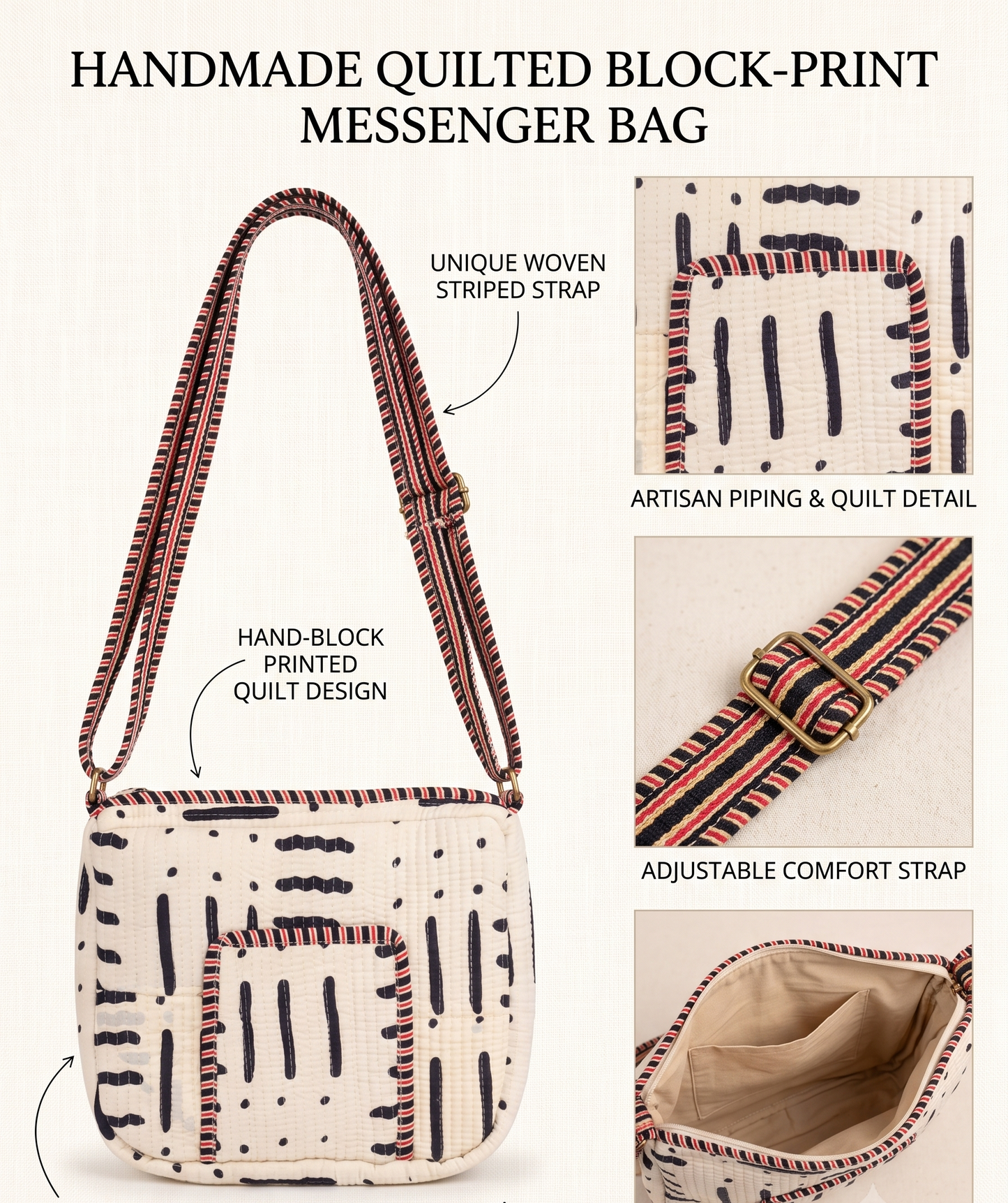 Handmade Quilted Cotton Sling Bag | 9 x 9 Inch Crossbody Bag
