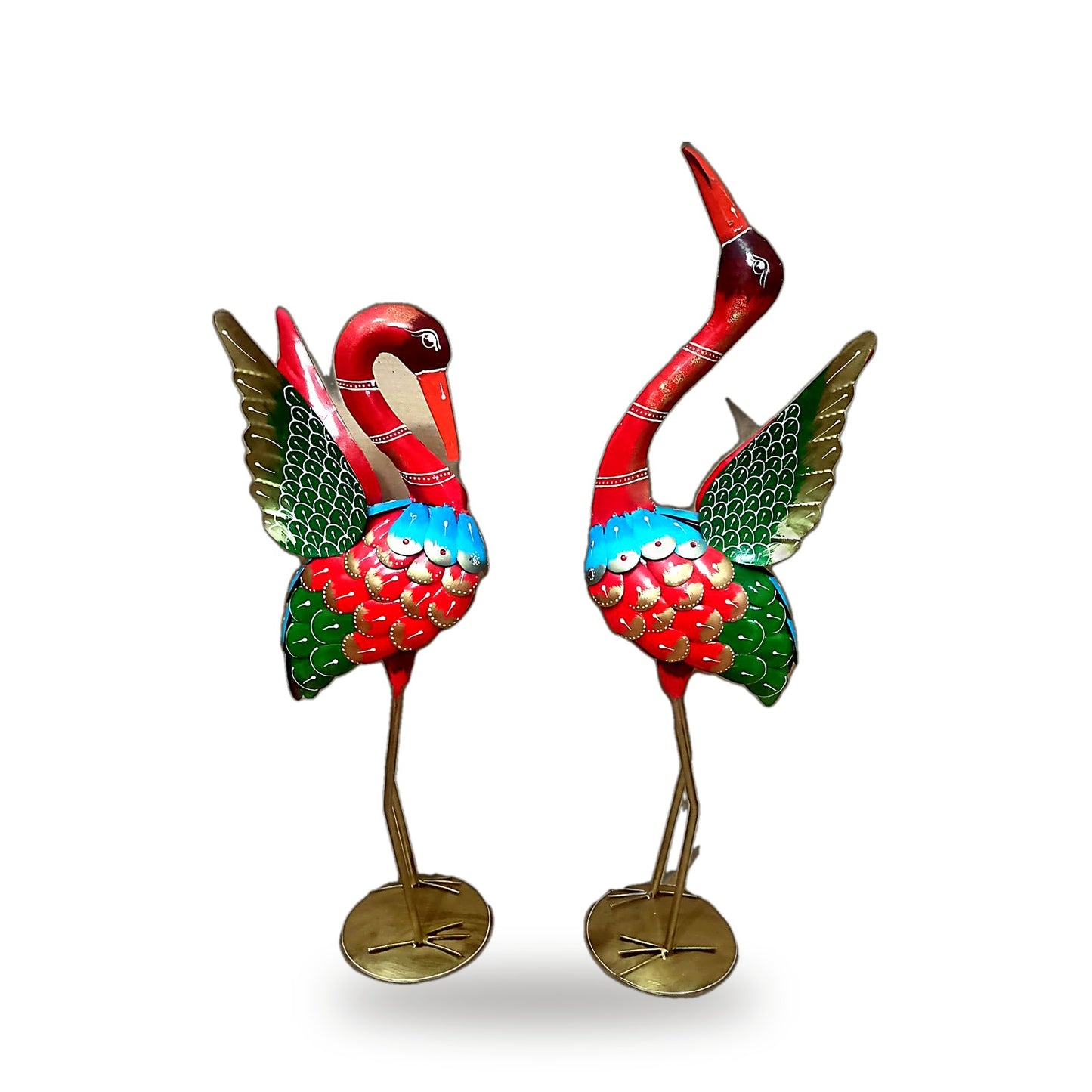 Metal Flamingo / Crane Pair Statue