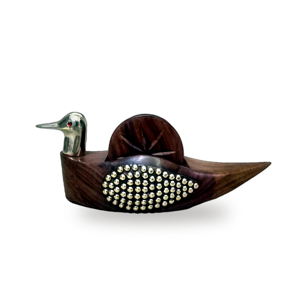 Wooden Decorative Duck Figurine – Bead Inlay