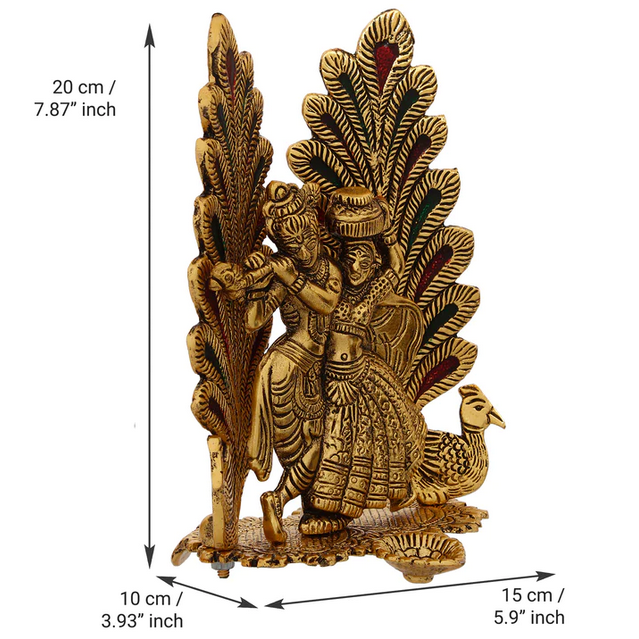 Decorative Golden Metal Radha Krishna Idol with Diya