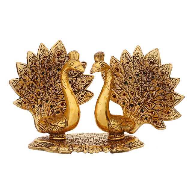 Loving Golden Swan with Feather Couple 6Inch Decorative Metal Figurine