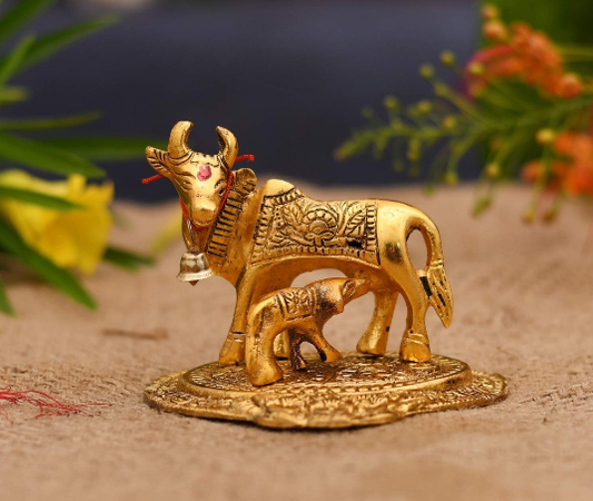 kamdhenu cow and calf Flowerbase Gold Plated