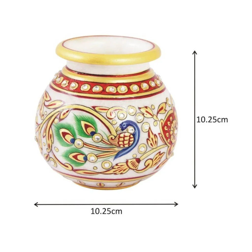 Handicrafts Flower Pot in Round Shape with Peacock Painted