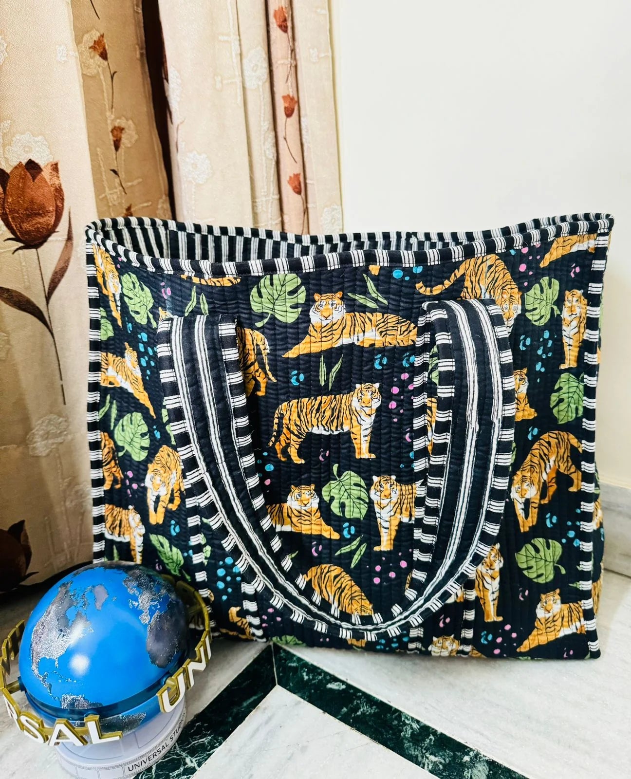Block Printed Tote Bags - Black