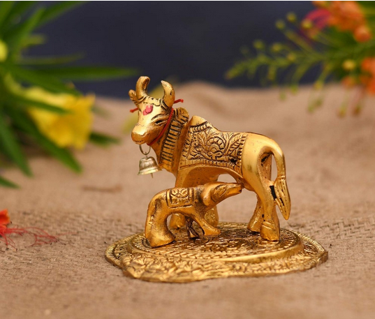 kamdhenu cow and calf Flowerbase Gold Plated