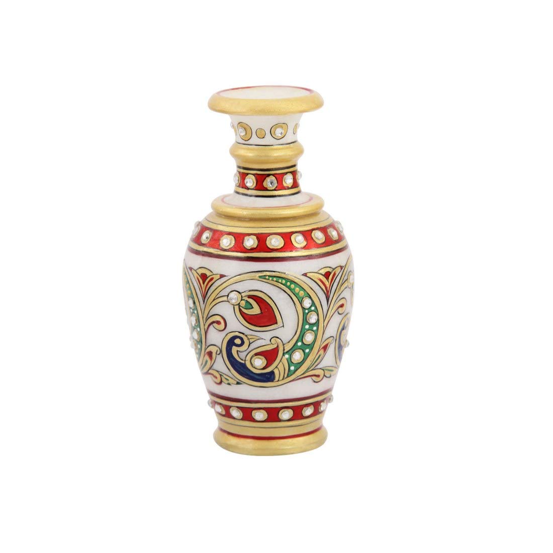 Handicrafts Minakari Flower Vase in Marble Peacock Painted