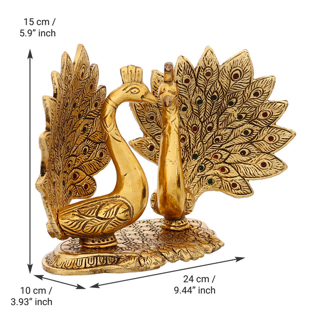 Loving Golden Swan with Feather Couple 6Inch Decorative Metal Figurine