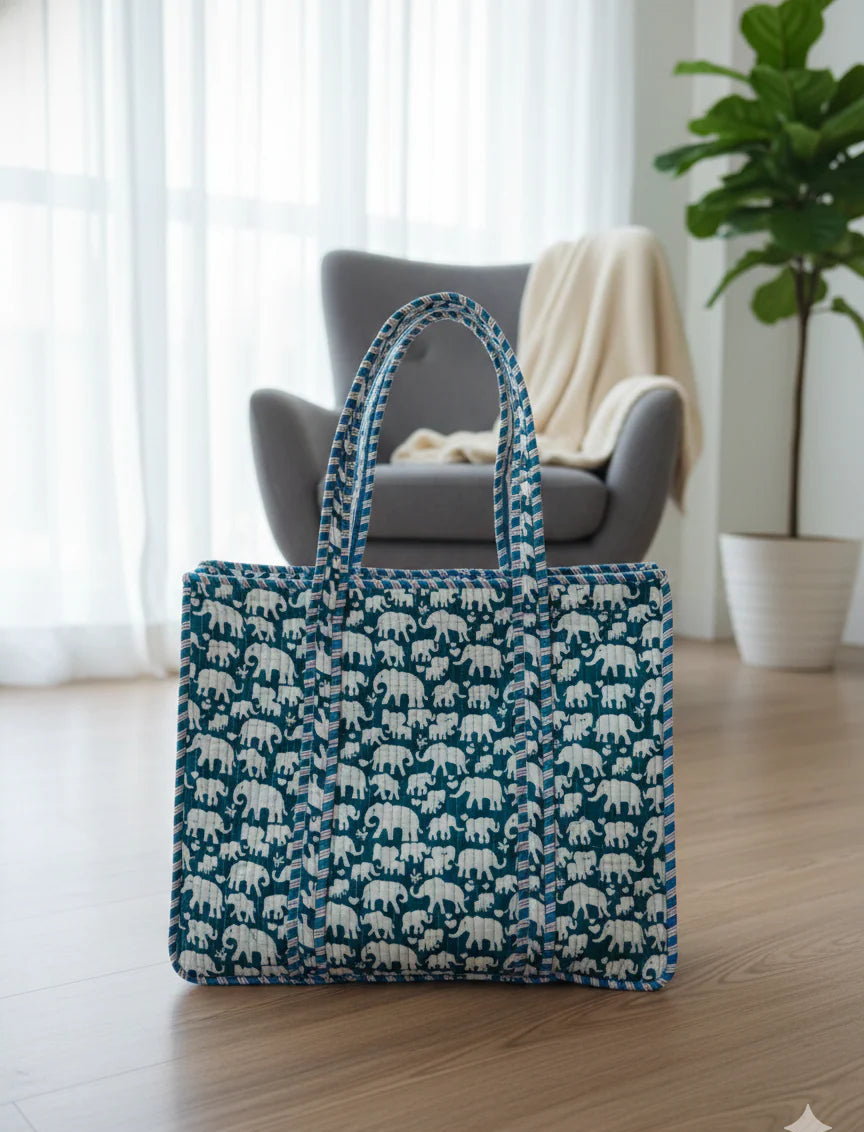Artisanal 100% Cotton Quilted Tote Bag
