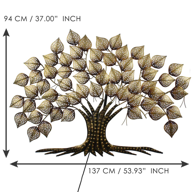 Brown and Golden Leaves Tree Iron Wall Hanging Decor with background LED's