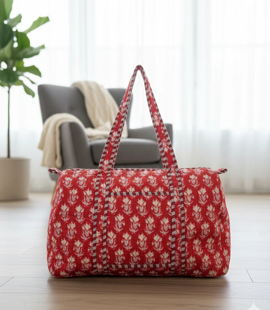 Artisanal Batik Print Cotton Quilted Duffle Bag