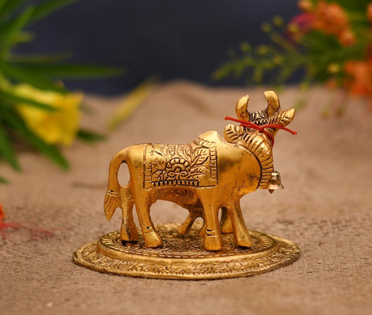 kamdhenu cow and calf Flowerbase Gold Plated