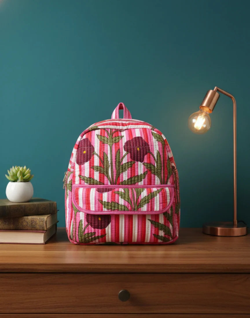 Handcrafted Floral Cotton Quilted Backpack