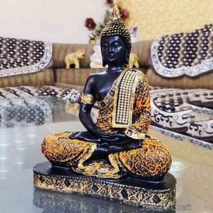 Jaipuri Craft Beautiful Black Golden Meditating Lord Buddha