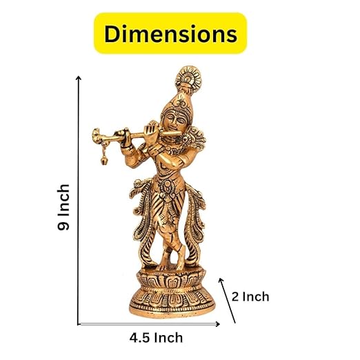 Lord Krishna Idol Statue Krishna Idols Gold Plated Flute Playing Krishan Decorative Showpiece Figurine for Pooja Room & Gift