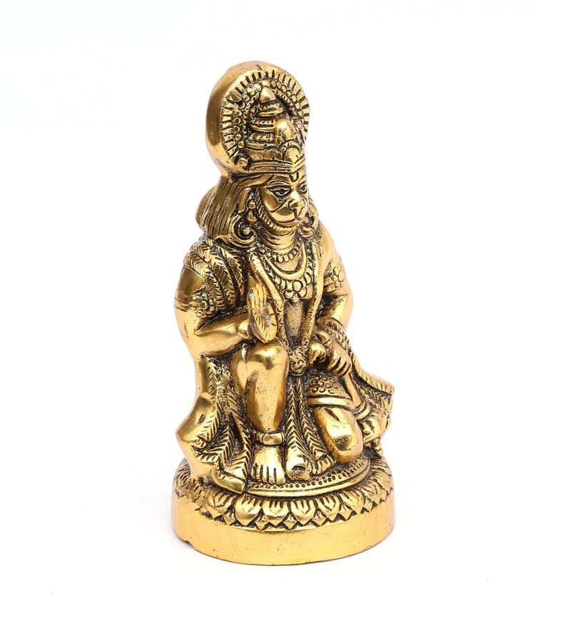 Jaipuri Craft Gold Metal Hanuman Ji Sitting Idol | Puja Articles