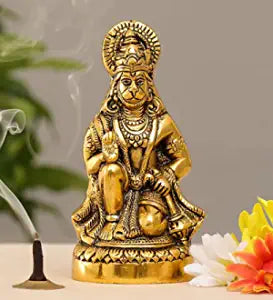 Jaipuri Craft Gold Metal Hanuman Ji Sitting Idol | Puja Articles