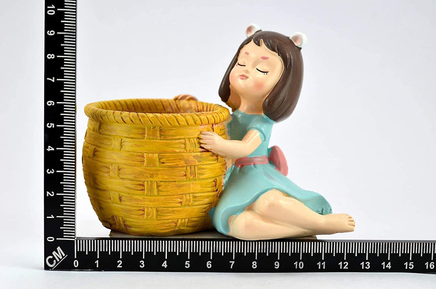 Wood Handy Cute Girl Polyresin Pot for Indoor Plants & Office Desk Decor, Multicolour