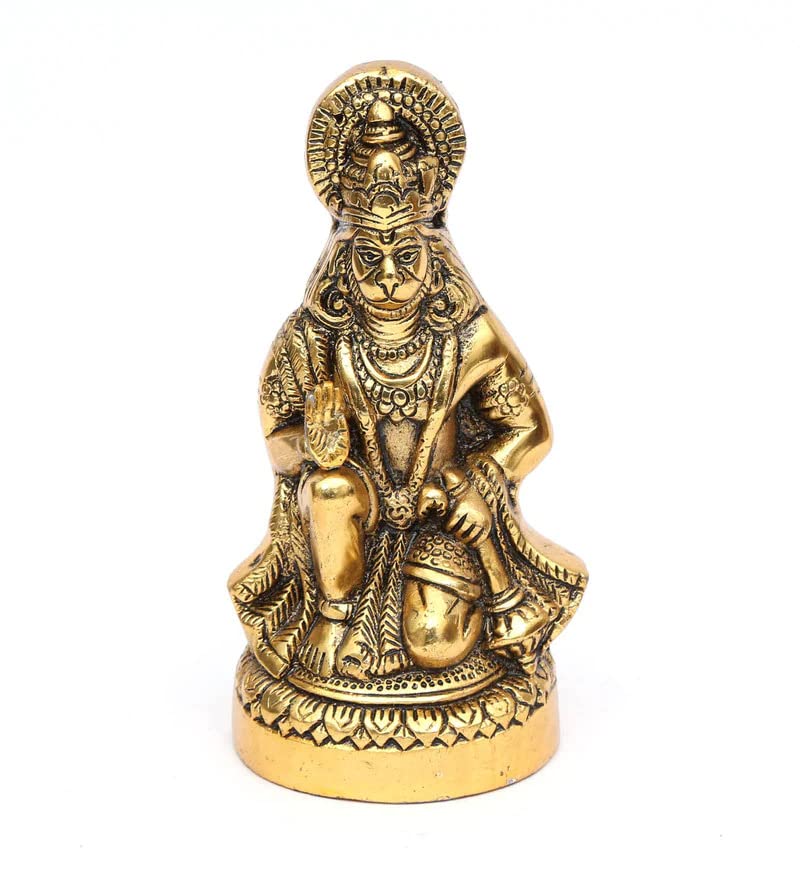 Jaipuri Craft Gold Metal Hanuman Ji Sitting Idol | Puja Articles