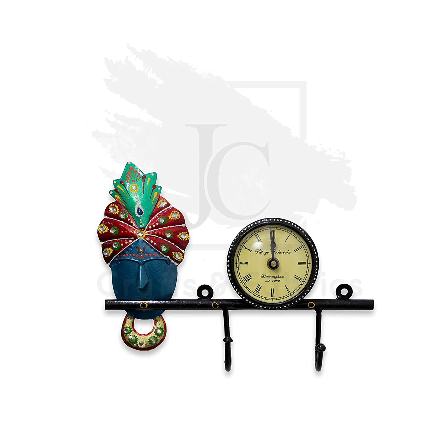 Jaipuri Craft Iron Decorative Krishna Wall Clock with 2 Hooks