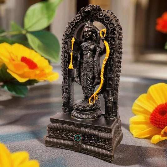 Ram Lalla Idol Statue Lord Rama Murti for Home Office Car Dashboard, Height 6 Inch, Black and Gold