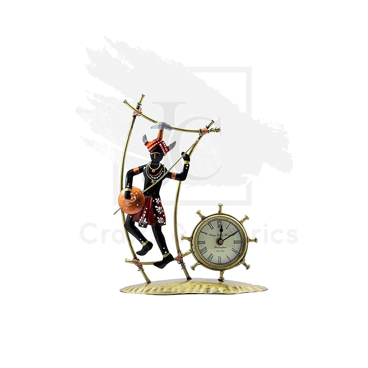 Jaipuri Craft Antique Aadiwasi Iron Painted Table Clock