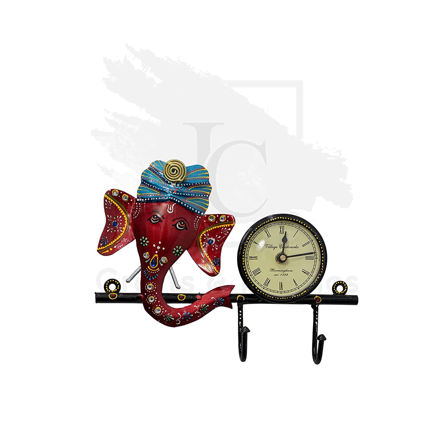 Jaipuri Craft Iron Decorative Ganesh ji Wall Clock with 2 Hooks