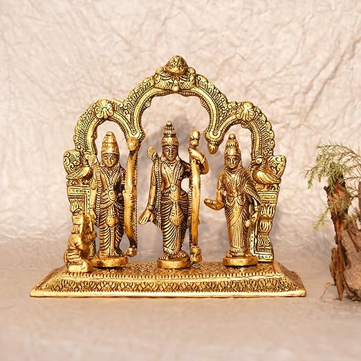 Pure Brass Ram Darbar Murti | Ram Darbar Statue for Home Decor and Office Desk | Ram Sita Laxman Idol for Puja Room | Shree Ram Parivar Murti for Gift