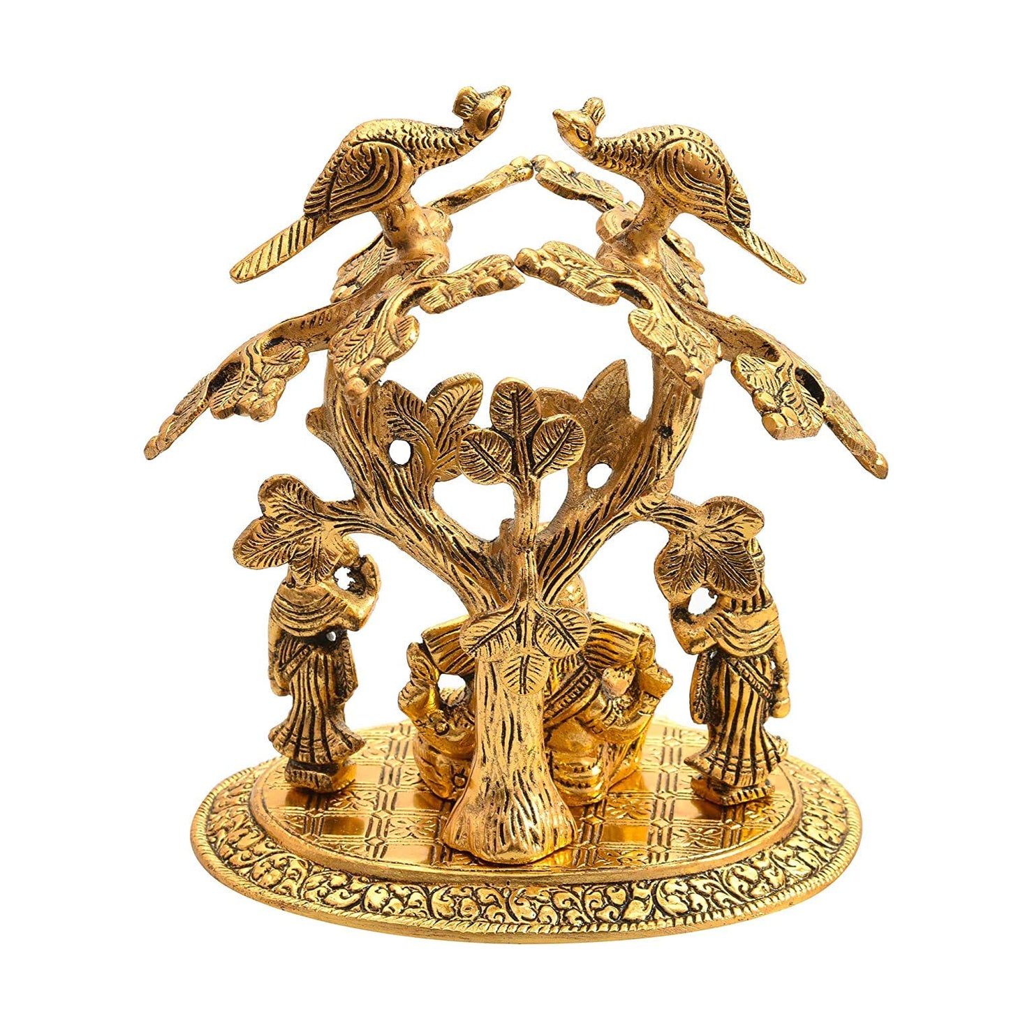 Jaipuri Craft's Golden Brass Metal Lord Ganesh with Riddhi Siddhi Under Tree