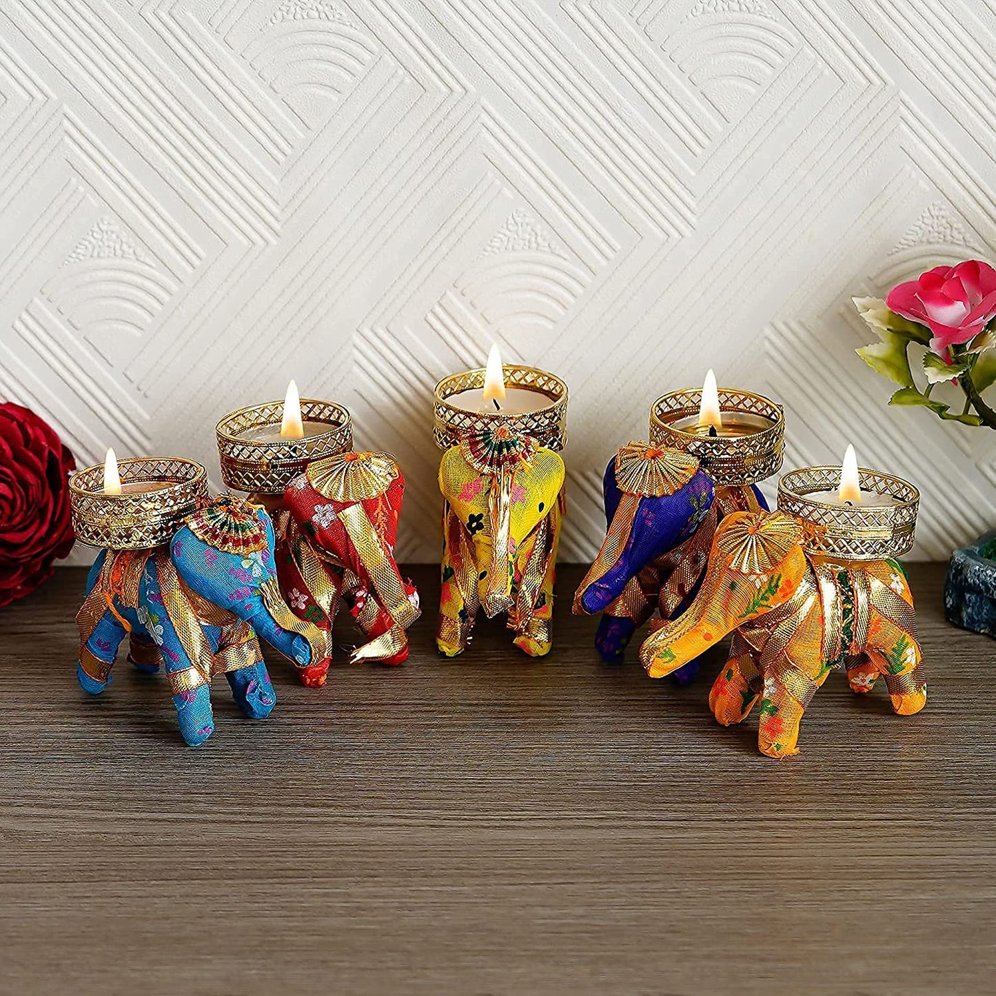 Jaipuri Craft Chunri Elephant T Light Diya for Decoration at Home with Wax