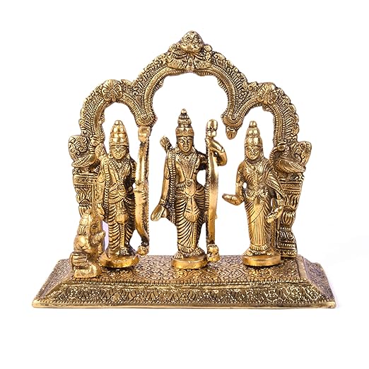 Pure Brass Ram Darbar Murti | Ram Darbar Statue for Home Decor and Office Desk | Ram Sita Laxman Idol for Puja Room | Shree Ram Parivar Murti for Gift