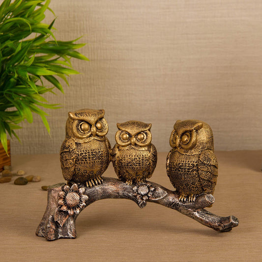 Jaipuri Craft's Resin Bird Owl Family Figurine Sitting on Tree Branch