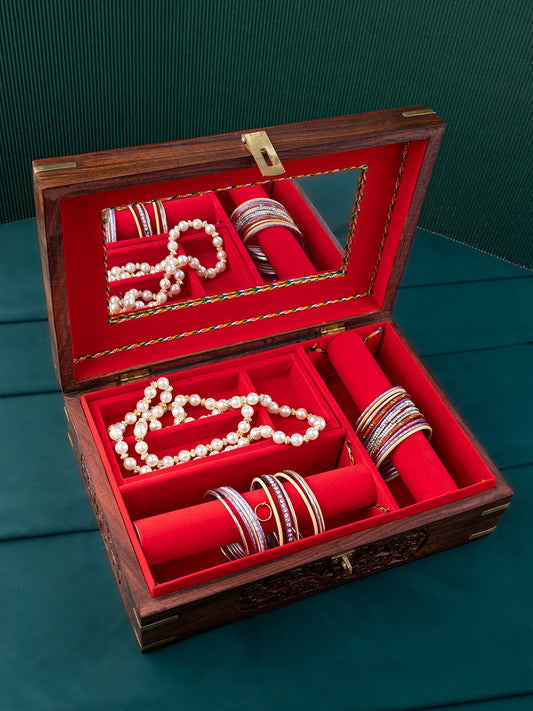 Sheesham wood crafted multi purpose jewellery | vanity box - 12x8 inches
