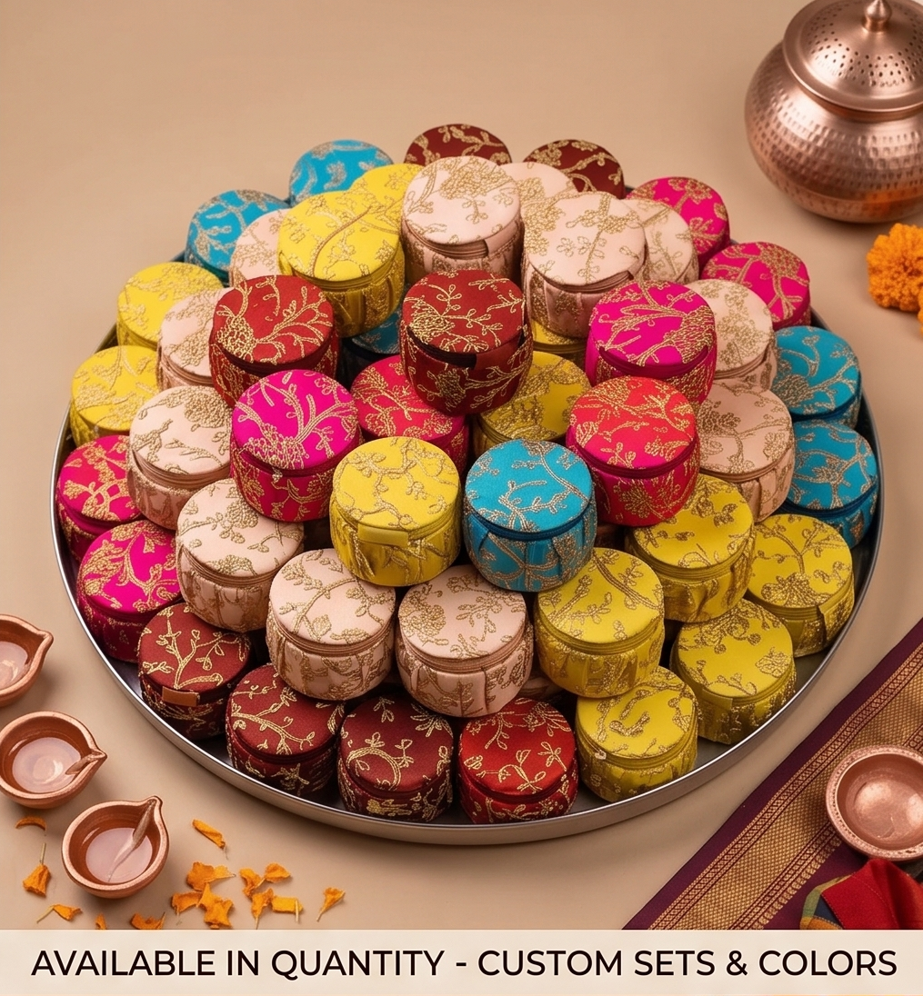 Handcrafted Silk Embroidery Matki Box Set | Decorative Jewelry & Favor Boxes (Assorted Colors)