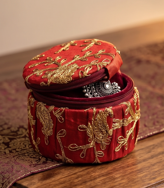 Handcrafted Silk Embroidery Matki Box Set | Decorative Jewelry & Favor Boxes (Assorted Colors)