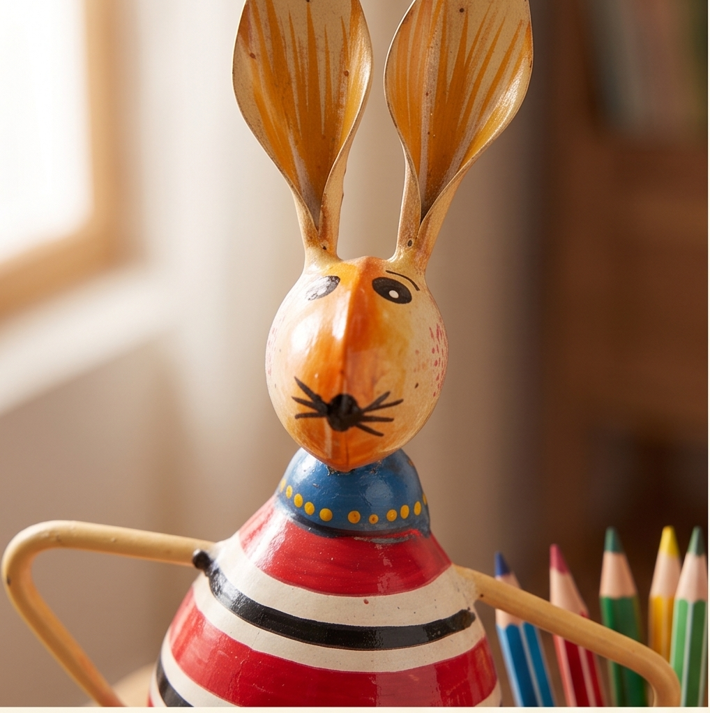 Handcrafted Metal Bunny Pen Stand & Desk Organizer