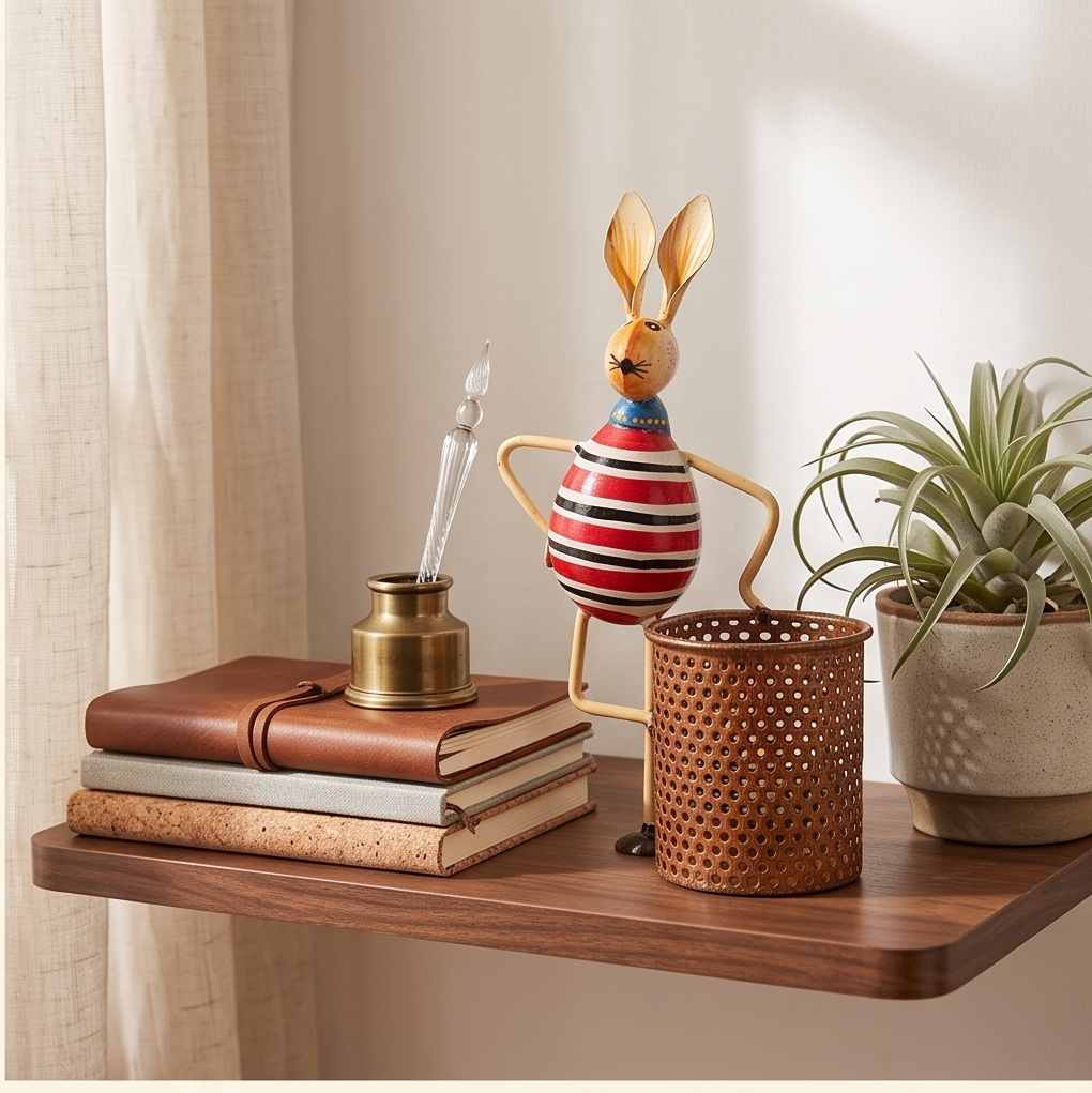 Handcrafted Metal Bunny Pen Stand & Desk Organizer