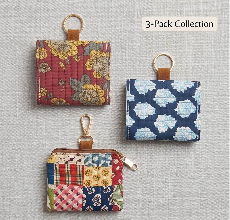Handmade Cotton Key Chain Wallet – Small Coin Pouch