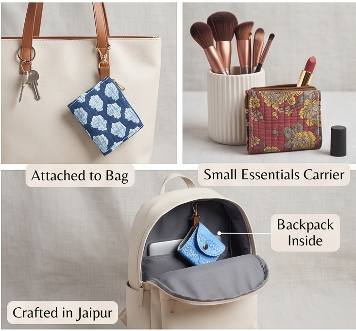 Handmade Cotton Key Chain Wallet – Small Coin Pouch