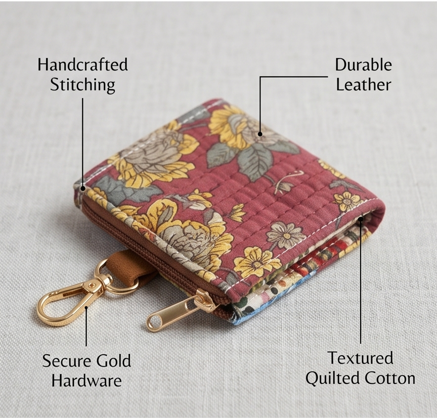 Handmade Cotton Key Chain Wallet – Small Coin Pouch