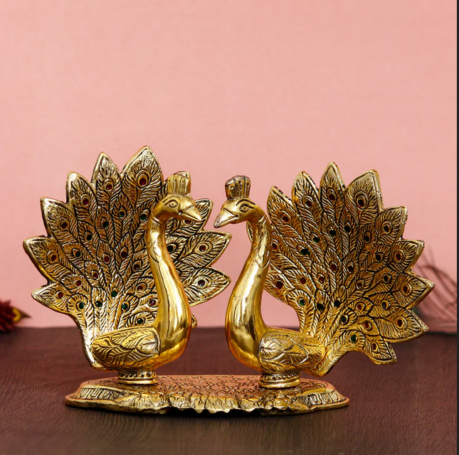 Loving Golden Swan with Feather Couple 6Inch Decorative Metal Figurine