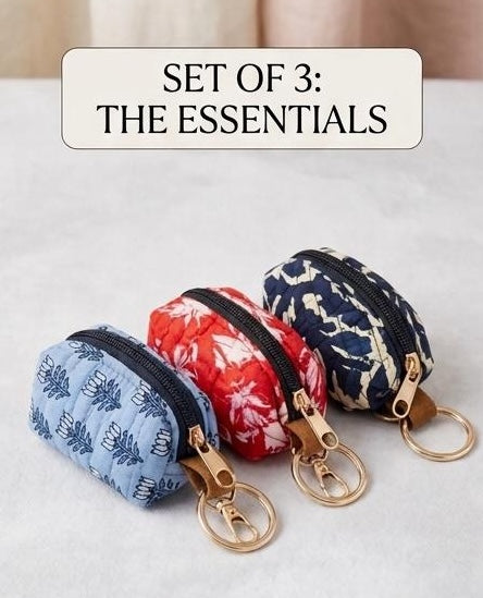 Handmade Cotton Key Chain Wallet – Small Zipper Coin Pouch