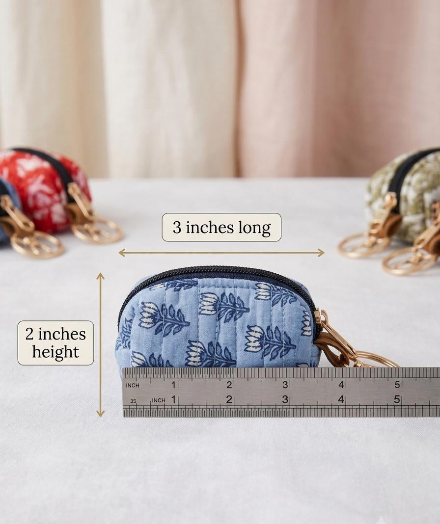 Handmade Cotton Key Chain Wallet – Small Zipper Coin Pouch