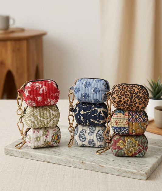 Handmade Cotton Key Chain Wallet – Small Zipper Coin Pouch