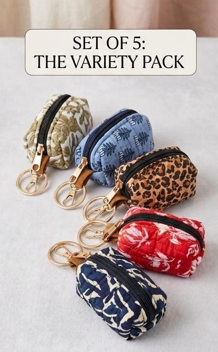 Handmade Cotton Key Chain Wallet – Small Zipper Coin Pouch