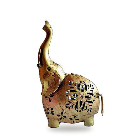Brass Cutout Elephant Showpiece – Floral Jaali